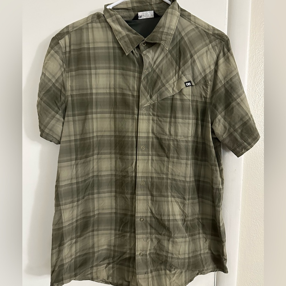 Outdoor research men’s plaid large Astroman S/S Sun Shirt green